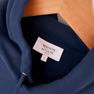 Maison Kitsuné Fox Printed Drawstring Hoodie Navy Blue [S]